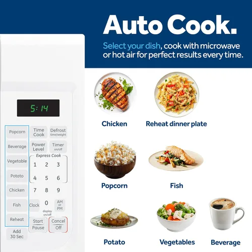 Miniatura 5 de GE Horno microondas para encimera, 1.4 pies cúbicos, capacidad de 1,100 vatios, 7 ajustes de cocción automática, tecnología de bloqueo infantil