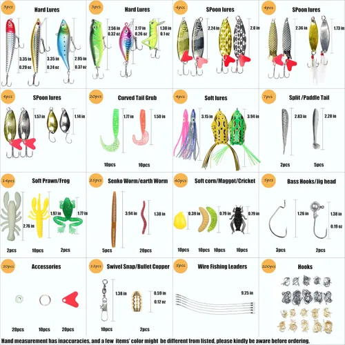 Miniatura 2 de EXAURAFELIS Juego de señuelos de pesca, kit de señuelos para lubina, trucha, salmón, agua dulce, equipo de aparejos de pescado, incluye cuchara