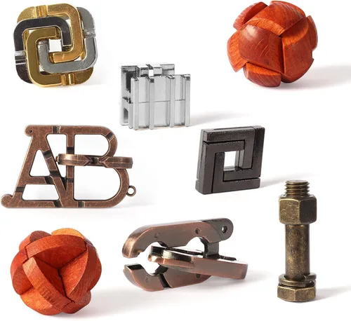 Miniatura 7 de RLYLF 8 Piezas de Puzles de Lógica IQ para Entrenamiento Cerebral para Adultos y Niños, Juegos en Familia, Favor de Fiesta, Tiempo de Café, Desafíos