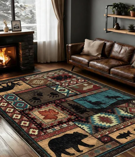 Miniatura 19 de Alfombra de pasillo de 2 x 6 pulgadas para interior - Alfombra de entrada rústica de cabaña con diseño de oso, antideslizante, de pelo bajo