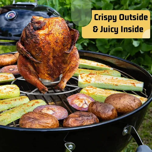 Miniatura 5 de E-far Soporte para lata de cerveza para parrilla, ahumador u horno, soporte vertical de acero inoxidable para pollo entero, estante para pollo