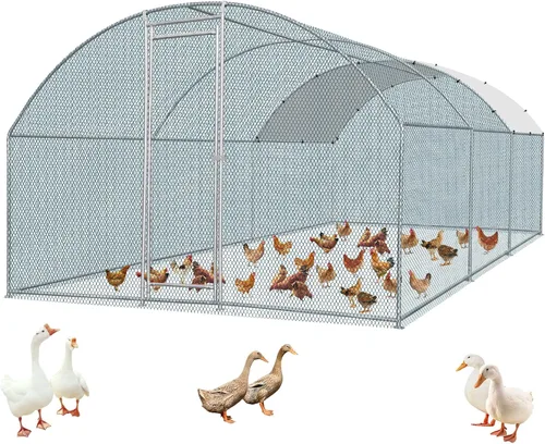 Miniatura 15 de VINGLI Gallinero grande de metal para pollos, gallinero con cubierta impermeable anti-UV, corral de pollo de alta resistencia con bloqueo de Negro