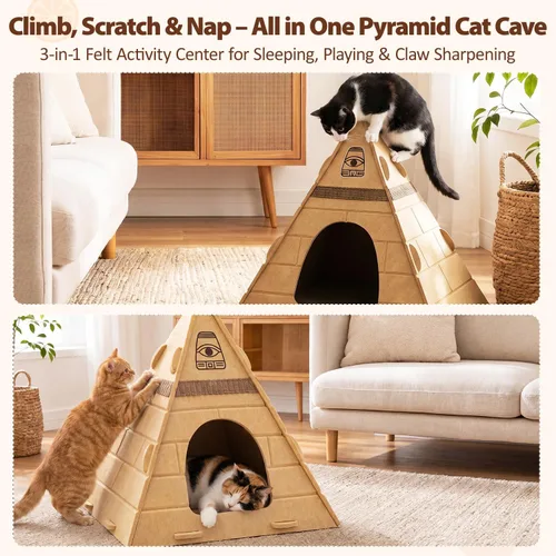 Miniatura 5 de Cueva para gatos, diseño piramidal de fieltro para gatos de interior Scratch-Resistant & Foldable Cat House, Calming Sleeping Hideaway, Pharaoh