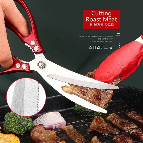Miniatura 3 de Jasni Tijeras de cocina potentes con patrón de pescado, profesionales, resistentes, multiusos, bonitos, color arcoíris, revestimiento de titanio
