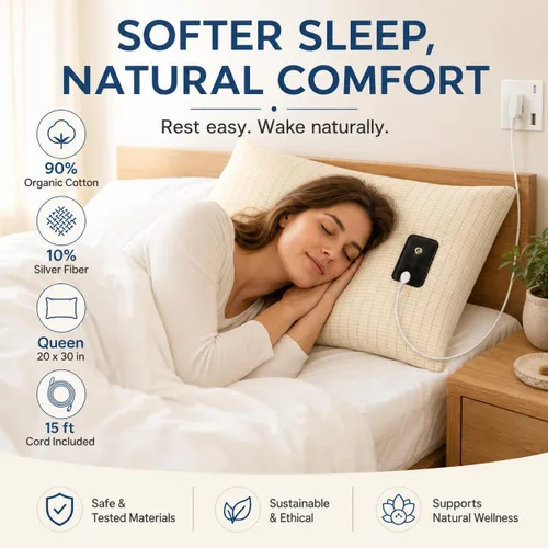 Miniatura 5 de Funda de Almohada con Conexión a Tierra Queen Conductiva, Fundas de Almohada con Conexión a Tierra de Algodón Orgánico, Sábanas con Conexión a