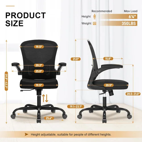 Miniatura 3 de Silla de oficina, sillas de escritorio ergonómicas de 330 libras de capacidad, silla de computadora de malla con respaldo alto con reposabrazos Negro