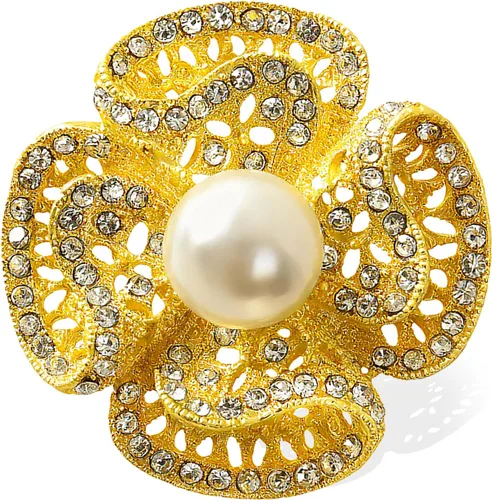 Gold-Tone Flower brooch pins for women - Zinc Alloy with Rhinestones & Imitation Pearls, Ideal for Shawls, Sweaters, Crafts
