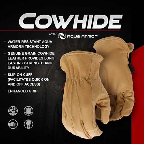 Miniatura 3 de Boss Men's AquaArmor Durable Cowhide Leather Work Gloves