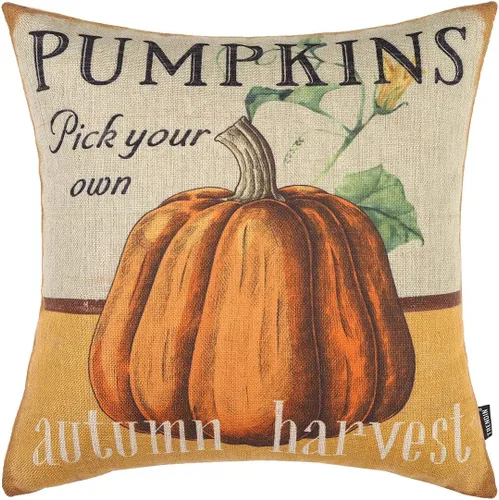 TRENDIN Funda de almohada de calabaza de 18 x 18 pulgadas para sofá, decoración de otoño vintage, cuadrada, de lino, funda de cojín para sofá,