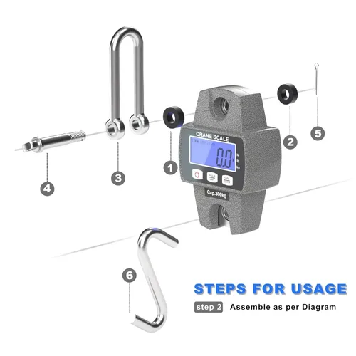 Miniatura 5 de Báscula digital portátil de 661.4 lbs con ganchos, báscula de juego de alta precisión, báscula electrónica resistente para colgar en granja, caza