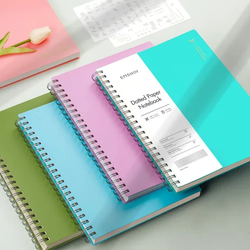 Miniatura 7 de EMSHOI Cuaderno de espiral A4, diario punteado de viñetas, 11.2" X 8.27", 300 páginas/150 hojas, papel de cuadrícula de puntos de 100gsm, tapa