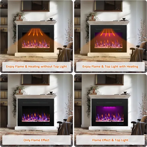 Miniatura 5 de Insertos de chimenea eléctrica trasera de 21.14 pulgadas de ancho con 3 llamas y luz superior, calentador de chimenea empotrado, termostato