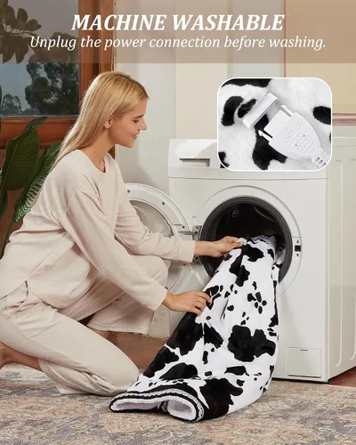 Miniatura 6 de CAROMIO Manta eléctrica con calefacción, manta de calentamiento rápido con estampado de vaca con controlador LCD, 6 niveles de calor y apagado