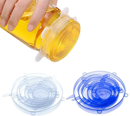 Miniatura 4 de Juego de tapas elásticas de silicona, 6 tamaños, fundas reutilizables para almacenamiento de alimentos, fundas de silicona para tazones, flexibles