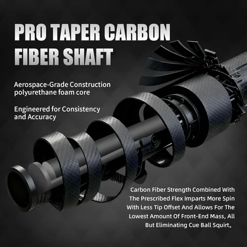 Miniatura 3 de Taco de piscina de fibra de carbono, eje de fibra de carbono premium, palos de billar Pro Taper con punta multicapa, agarre sin envoltura, junta