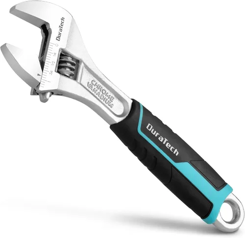 DURATECH Llave de acero Cr-V ajustable de 8 pulgadas, llave de mandíbula ancha, básculas métricas y SAE, para el hogar, garaje, taller y bricolaje