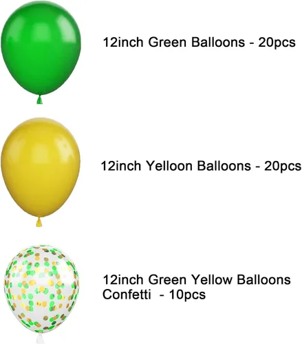 Miniatura 2 de Globos amarillos y verdes, globos de látex de confeti amarillo y verde para decoraciones de fiestas, 12 pulgadas, paquete de 50