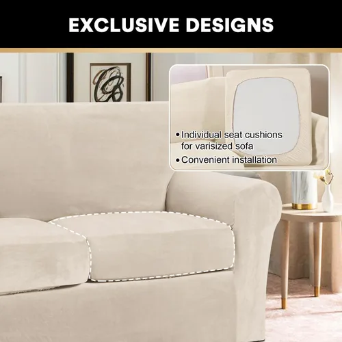 Miniatura 4 de PrinceDeco PriceDeco Funda de terciopelo XL para sofá de gran tamaño, 4 piezas, para sofá de 3 cojines, lavable, protector de muebles con elástico
