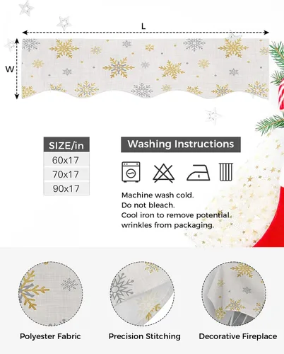 Miniatura 4 de Funda para bufanda de chimenea con diseño de copo de nieve dorado, para Navidad, Halloween, Acción de Gracias, otoño, decoración de interiores