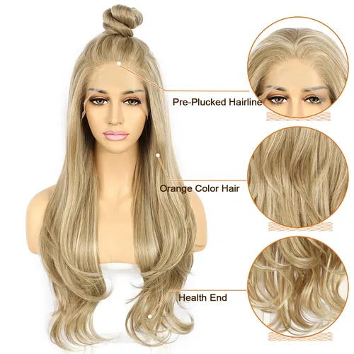 Miniatura 5 de SAPPHIREWIGS Peluca rubia con encaje frontal, pelucas largas y onduladas para mujer, pelucas de color rubio ceniza, resistentes al calor, para Mix