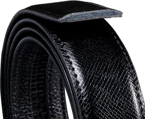 Miniatura 7 de YOHOWA Cinturón de hebilla de oro para hombre, cinturón de piel de vaca, hebilla de trinquete automática, sin agujeros, color negro para jeans, caja