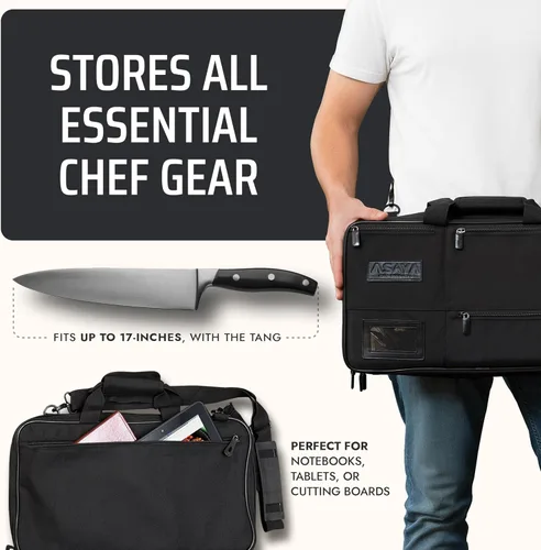 Miniatura 4 de Asaya Bolsa para Cuchillos de Chef - 28 Bolsillos para Cuchillos y Utensilios de Cocina - Nylon Balístico Duradero, Herrajes de Acero Inoxidable