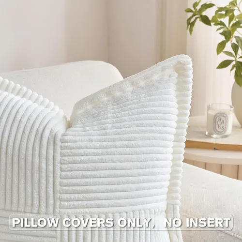 Miniatura 3 de HAUSSY Paquete de 2 fundas de almohada de 16 x 16 pulgadas, fundas decorativas de pana suave, estilo bohemio, a rayas, sólidas, decoración
