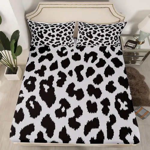 Miniatura 5 de Juego de sábanas con estampado de manchas de piel de cheetah abstracto, sábana bajera tamaño individual para niños, niñas y mujeres, decoración