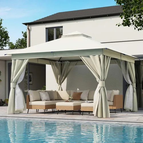 Miniatura 19 de LAUSAINT HOME 8'x8' Outdoor Gazebo, Metal Frame Heavy Duty Patio Canopy Tent Shelter with Double Roofs, Mosquito Nettings and Privacy Screens for