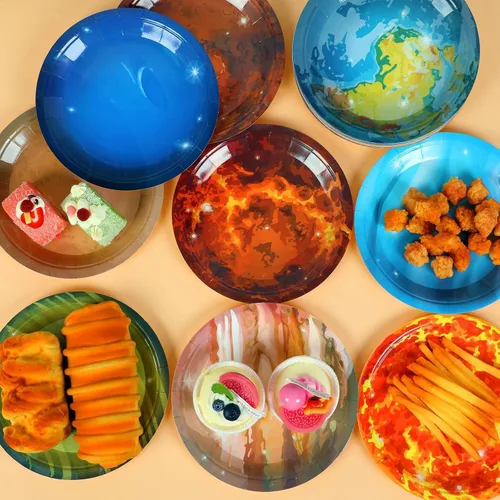 Miniatura 4 de 50 platos de fiesta del sistema solar para el espacio exterior, suministros de fiesta temática de galaxia, planeta, 7 pulgadas, platos de papel