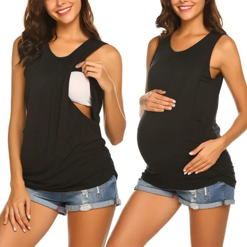 Miniatura 2 de Ekouaer - Camiseta de maternidad para mujer sin mangas de doble capa para embarazadas