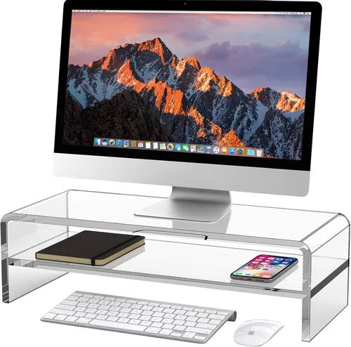 Miniatura 9 de Egchi Soporte Elevador de Monitor de Acrílico, Soporte Elevador de Monitor de Computadora Transparente de 2 Niveles para Oficina en Casa y Negocios