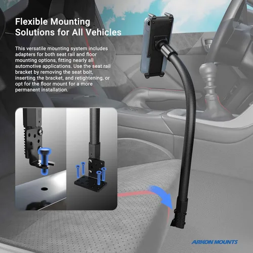 Miniatura 5 de Arkon Soportes – Soporte para riel de asiento de coche para teléfono o tableta Posicionamiento flexible Cuello de cisne de 22 pulgadas Ajuste