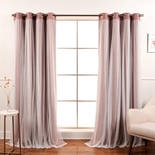 Miniatura 18 de Best Home Fashion Juego de 2 paneles de ventana de tul de encaje con aislamiento térmico y ojales de níquel de acero inoxidable para dormitorio
