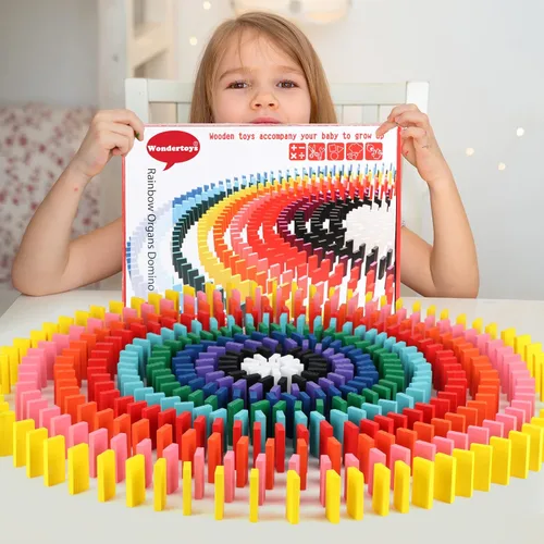 Miniatura 8 de Juego de 1000 piezas de dominó para niños con 11 bloques adicionales, bloques de construcción de madera, 10 colores, juegos de fichas de dominó