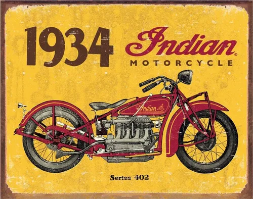 Desperate Enterprises Letrero de Hojalata de Motocicleta Indian 1934 - Decoración Nostálgica Vintage de Metal para Pared - Hecho en EE.UU