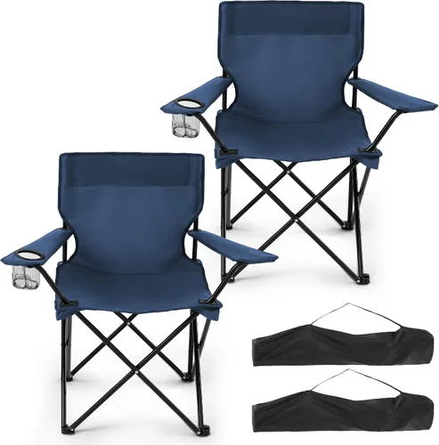 Miniatura 8 de Paquete de 2 sillas plegables de camping con soporte para tazas, sillas plegables portátiles de césped de 300 libras para adultos, sillas de playa
