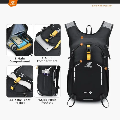 Miniatura 2 de SKYSPER Mochila de senderismo pequeña – Mochila de viaje de 15 L, ligera, resistente al agua, mochilas de senderismo para mujeres y hombres, Negro