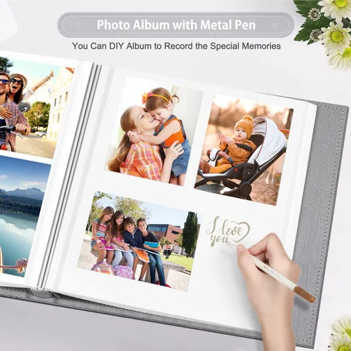 Miniatura 5 de Fintie Álbum de fotos autoadhesivo para fotos de 3 x 5, 4 x 6, 5 x 7, 6 x 8, 8 x 10, 60 páginas adhesivas con un bolígrafo metálico, libro de Gris