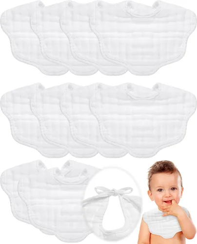 Yahenda Paquete de 10 baberos de muselina para bebé, baberos tipo bandana blanca, paños absorbentes de algodón para dentición con correas ajustables