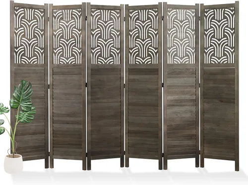 Miniatura 9 de Svimi Divisor de Habitación Plegable, 66.9 Pulgadas 4 Paneles Pantallas de Privacidad Talladas en Madera, Montaje Fácil Independiente Portátil Pared