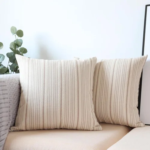 Miniatura 9 de Fundas de almohada negras de lino para granja, fundas de almohada decorativas a rayas para exteriores, fundas de almohada cuadradas para sofá, cama