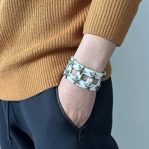 Miniatura 3 de Pulsera de cuero ancho de estrella de aleación punk rock
