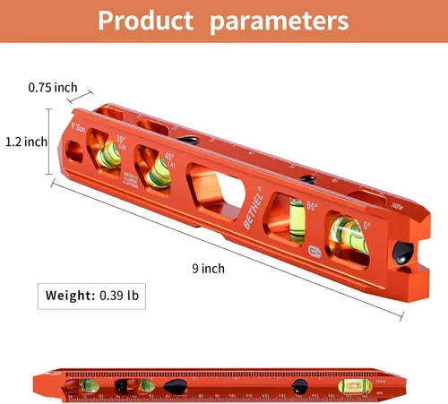 Miniatura 2 de Nivel Torpedo BETHEL, Nivel Magnético de Conducto con 4 Burbujas, Ranura en V y Pista Magnética, Construcción de Aleación de Aluminio, Naranja