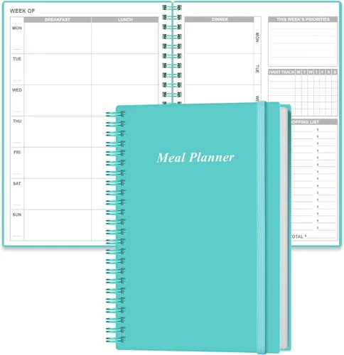 Miniatura 12 de Agenda semanal de comidas, diario A5 semanal y diario de preparación de comidas con listas de compras y comestibles para planificación de menús, Azul