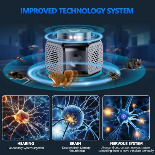 Miniatura 7 de Repelente de ratones, enchufe ultrasónico, repelente de ratones de 360° para interiores con dispositivo disuasorio de roedores de ardillas 4 en 1