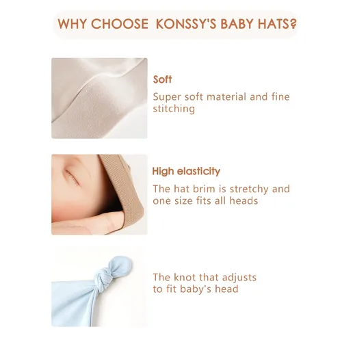Miniatura 6 de Konssy Paquete de 8 gorros para bebé recién nacido, gorros suaves para bebés y niñas de 0 a 6 meses