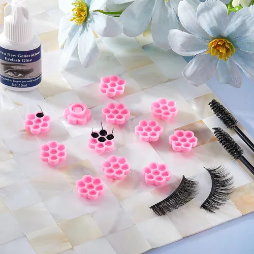 Miniatura 5 de Maitys 200 piezas de pegamento de flores, soporte para pegamento de pestañas, extensión de pestañas con volumen, almohadilla de paleta de flores