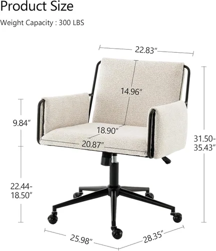 Miniatura 2 de Rowill Silla de oficina moderna, tela beige Boucle, altura ajustable, capacidad de 300 libras, ruedas, reposabrazos, perfecta para oficina en casa