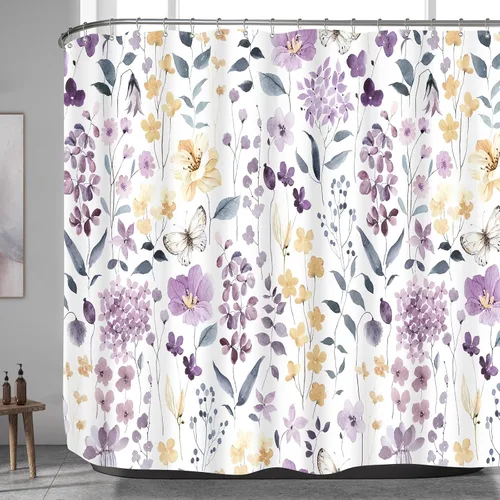 Miniatura 45 de MAYZUS Cortina de ducha con flores azules acuáticas, lindas cortinas de tela con flores para baño, juego de cortinas de tela de aguamarina